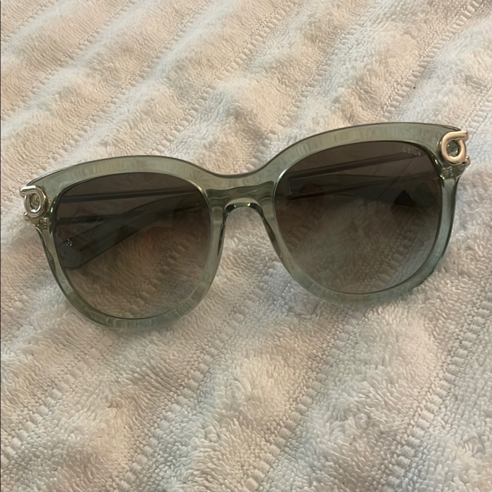 Vintage Chloe Green Sunglasses with Gold Accents